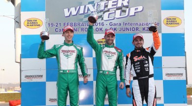 KZ2 podium, from left Corberi, Ardigò, Abbasse