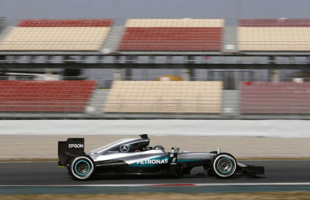 Nico Rosberg Mercedes AMG Petronas in the straight side view of the new car