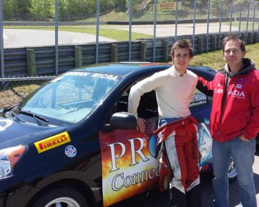 Oliver Bedard and his dad Rbert Bedard in front of his 2015 winning Micra cup Car