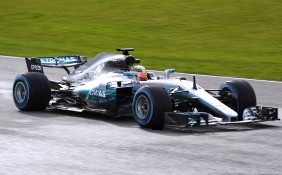 Hamilton on track with new w08 at speed