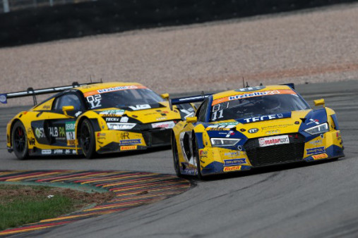 AUDI DRIVERS ERHART AND KAFFER SPRING LATE SURPRISE ADAC GT MASTERS VICTORY