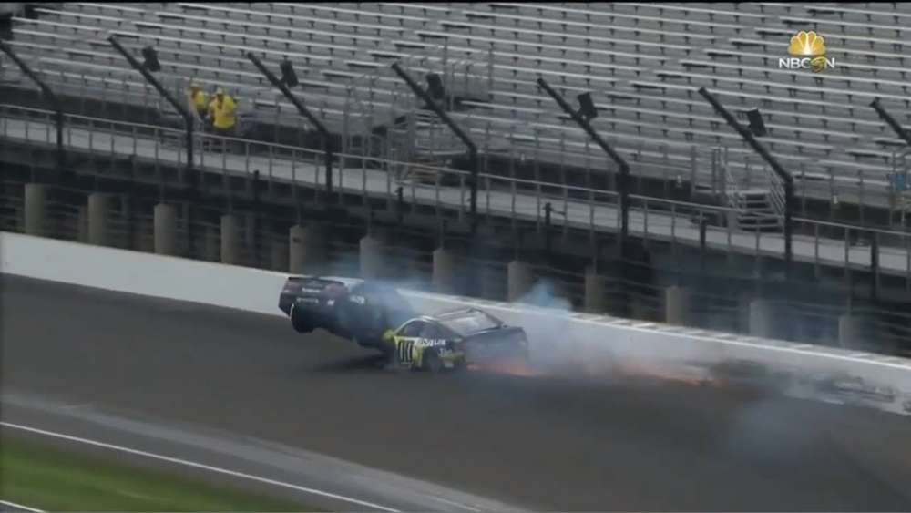 NASCAR Cup Series 2018. Indianapolis Motor Speedway. Jeffrey Earnhardt & Landon Cassill Huge Crash